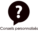 Bulle de discussion avec le texte "Conseils personnalisés"